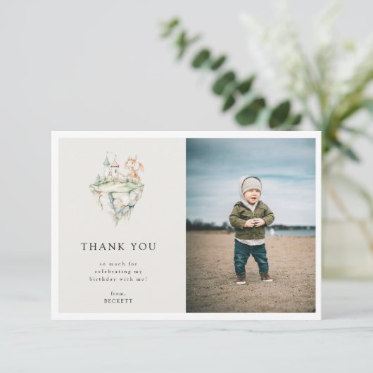 Schattigee Dragon Theme Verjaardagsfeestfoto Bedankkaart (Staand voorkant)