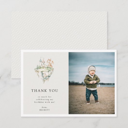 Schattigee Dragon Theme Verjaardagsfeestfoto Bedankkaart (Voorkant / Achterkant)