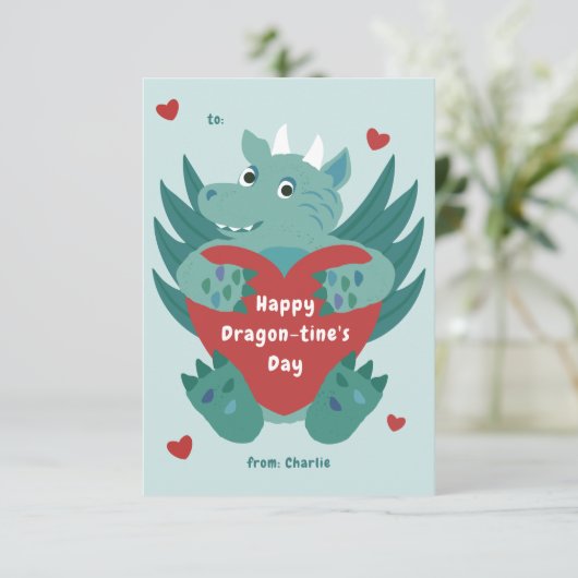 Schattigee Dragon-Valentijn Kaart (Staand voorkant)