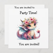 Schattigee Dragon Verjaardagsfeestje Nodig Wenskaa Save The Date (Voorkant / Achterkant)