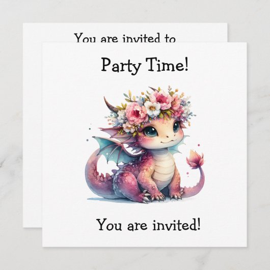 Schattigee Dragon Verjaardagsfeestje Nodig Wenskaa Save The Date (Voorkant / Achterkant)