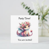 Schattigee Dragon Verjaardagsfeestje Nodig Wenskaa Save The Date (Staand voorkant)