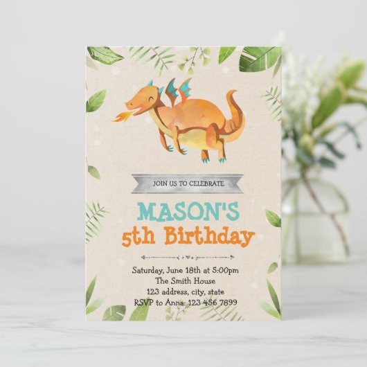 Schattigee Dragon verjaardagsfeestje uitnodiging (Staand voorkant)