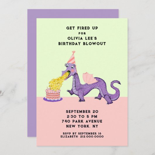 Schattigee Dragon verjaardagsfeestuitnodigingen Kaart (Voorkant / Achterkant)