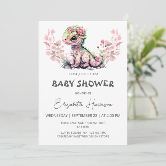Schattigee Dragon Waterverf Girl Baby shower Kaart (Staand voorkant)