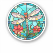 Schattigee Dragonfly Glas in lood Floral Dragon Fl Sticker (Voorkant)