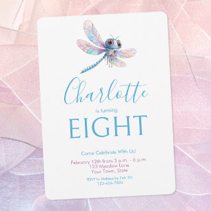 Schattigee Dragonfly Waterverf Meisje Blauw Roze V Kaart