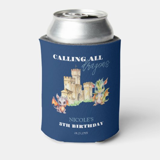 Schattigee Dragons Castle Fairytale Navy Kids Verj Blikjeskoeler (Blikje Achterkant)