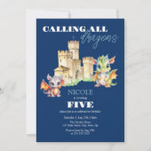 Schattigee Dragons Castle Fairytale Navy Kids Verj Kaart (Voorkant)