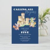 Schattigee Dragons Castle Fairytale Navy Kids Verj Kaart (Staand voorkant)