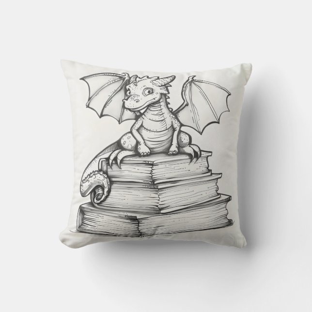 Schattigee draken en boeken kussen (Voorkant)