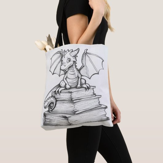 Schattigee draken en boeken tote bag (Dichtbij)