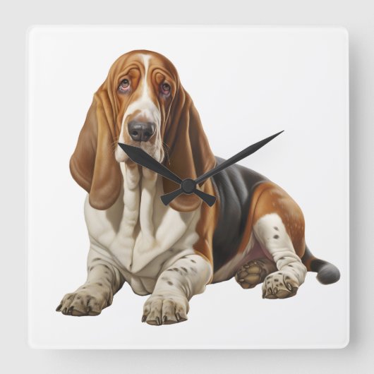 SCHATTIGEE DRIEKLEURIGE BASSETHOND VIERKANTE KLOK (Voorkant)