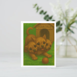 Schattigee driekoppige puppy-eyed Cerberus Fantasy Briefkaart