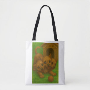 Schattigee driekoppige puppy-eyed Cerberus Fantasy Tote Bag
