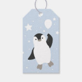 Schattigee Drijvende Pinguïn en Ballon in Sneeuw Cadeaulabel (Voorkant)