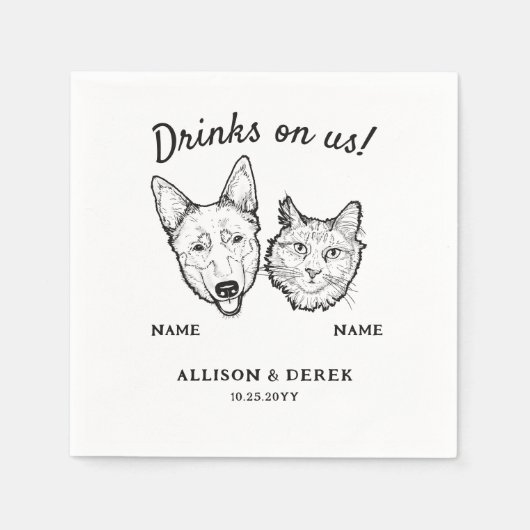 Schattigee Drinken op ons hond en kat bruiloft coc Servet (Voorkant)