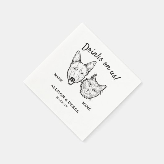 Schattigee Drinken op ons hond en kat bruiloft coc Servet (Hoek)