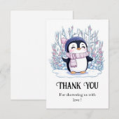 Schattigee Dromerige Pinguïn Baby shower Bedankkaart (Voorkant / Achterkant)