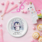 Schattigee Dromerige Pinguïn Baby shower Papieren Bordje (Feest)