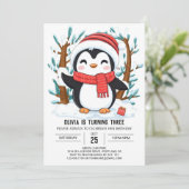 Schattigee Dromerige Pinguïn Digitale Verjaardag Kaart (Staand voorkant)