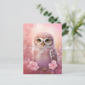 Schattigee dromerige roze grafuil briefkaart (Staand voorkant)