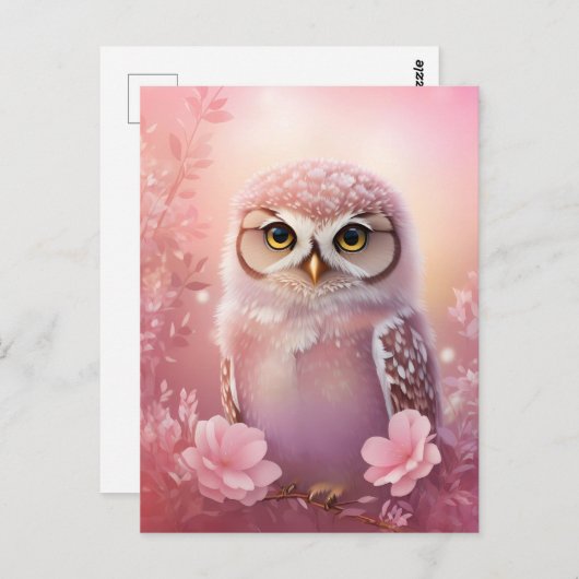 Schattigee dromerige roze grafuil briefkaart (Voorkant / Achterkant)