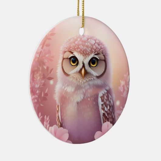 Schattigee dromerige roze grafuil keramisch ornament (Rechts)