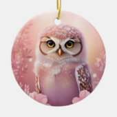 Schattigee dromerige roze grafuil keramisch ornament (Voorkant)