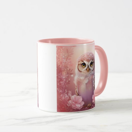 Schattigee dromerige roze grafuil mok (Voorkant rechts)