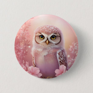 Schattigee dromerige roze grafuil ronde button 5,7 cm