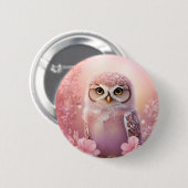 Schattigee dromerige roze grafuil ronde button 5,7 cm (Voorkant /achterkant)