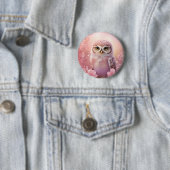 Schattigee dromerige roze grafuil ronde button 5,7 cm (In situ)
