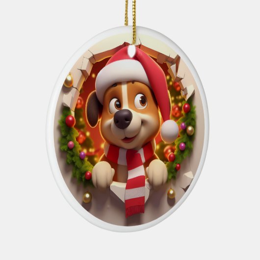 Schattigee dubbelzijdige hond doorheen borsten keramisch ornament (Rechts)