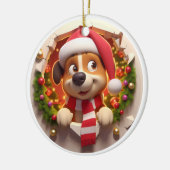 Schattigee dubbelzijdige hond doorheen borsten keramisch ornament (Links)