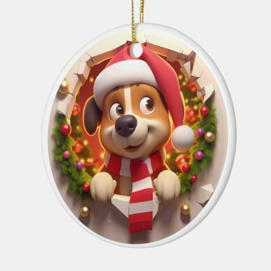 Schattigee dubbelzijdige hond doorheen borsten keramisch ornament (Links)