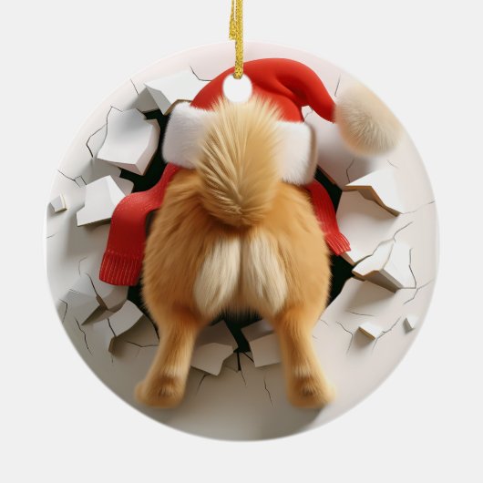 Schattigee dubbelzijdige hond doorheen borsten keramisch ornament (Achterkant)