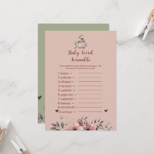 Schattigee Duck Baby Word Scramble | Baby shower s Kaart (Voorkant / Achterkant in situ)