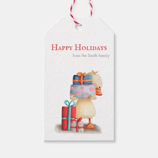 Schattigee Duck Bird Kerstvakantie Cadeaulabel (Voorkant)