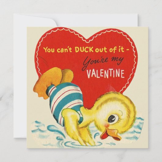 Schattigee Duck Custom Retro Valentijnsdag Feestdagenkaart (Voorkant)