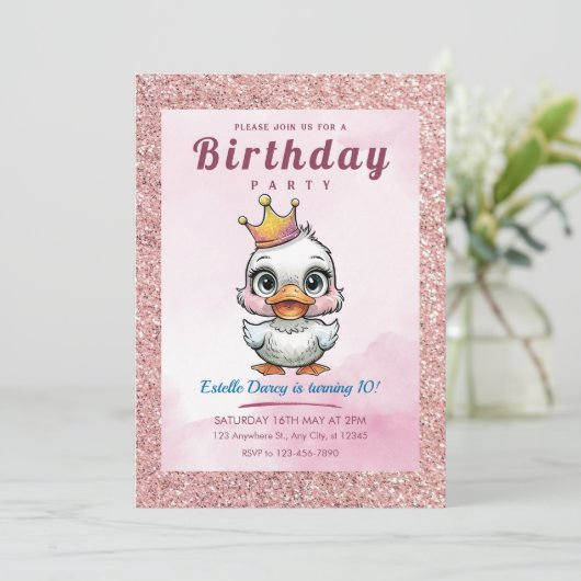 Schattigee Duck Princess verjaardagsuitnodigingen Kaart (Staand voorkant)