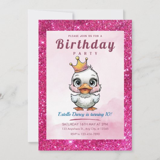 Schattigee Duck Princess verjaardagsuitnodigingen Kaart (Voorkant)