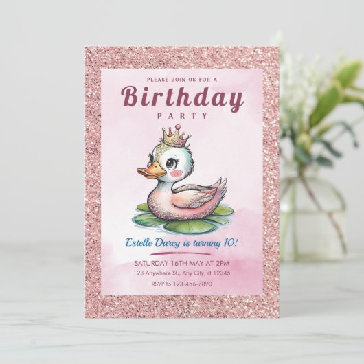 Schattigee Duck Princess verjaardagsuitnodigingen Kaart (Staand voorkant)