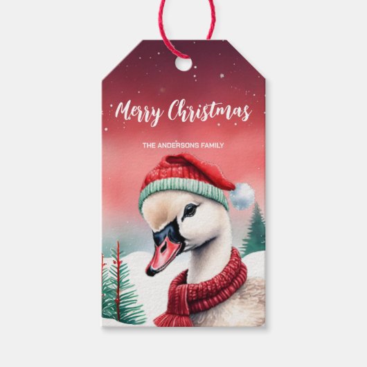 Schattigee Duck Swan Kerstfeest Sneeuw kinderen Cadeaulabel (Voorkant)