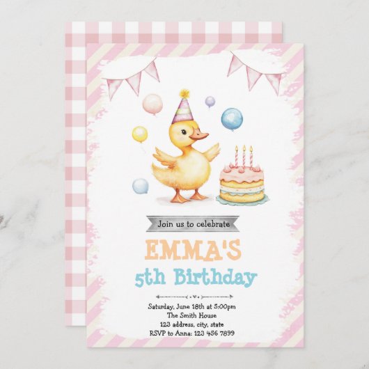 Schattigee Duck verjaardagsuitnodiging Kaart (Voorkant / Achterkant)