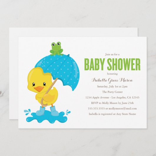 Schattigee Duckie Baby shower Uitnodiging (Voorkant / Achterkant)