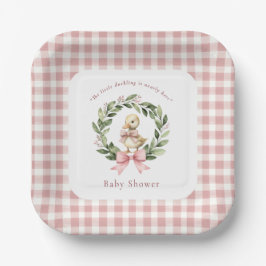 Schattigee Duckling Pink Gingham Baby shower Borde Papieren Bordje
