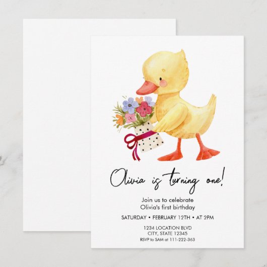 Schattigee Duckling Verjaardagsuitnodiging Kaart (Voorkant / Achterkant)