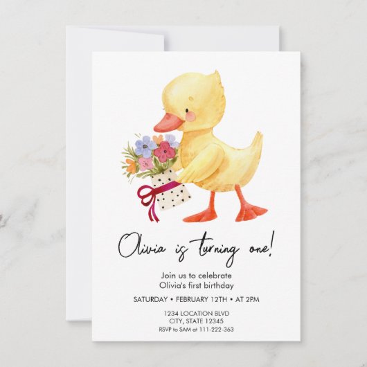 Schattigee Duckling Verjaardagsuitnodiging Kaart (Voorkant)