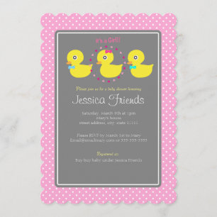 Schattigee ducky meisje baby shower uitnodiging
